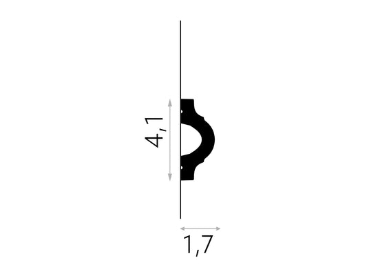 Schéma coté de la moulure MD332, profil de 4,1 × 1,7 cm