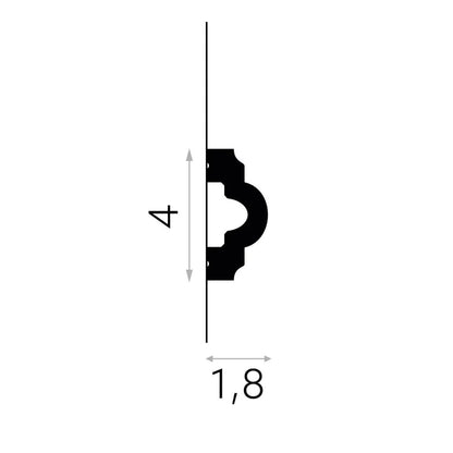 Schéma de dimensions d'une moulure murale MD002, moulure polyvalente