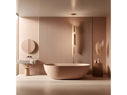 evêtement mural décoratif Duna utilisé dans une salle de bain moderne au design minimaliste.