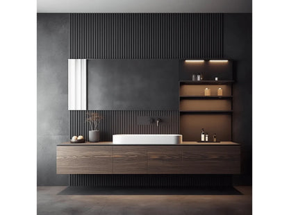 Panneau mural 3D Duna installé dans une salle de bain contemporaine avec finition à relief vertical élégante.