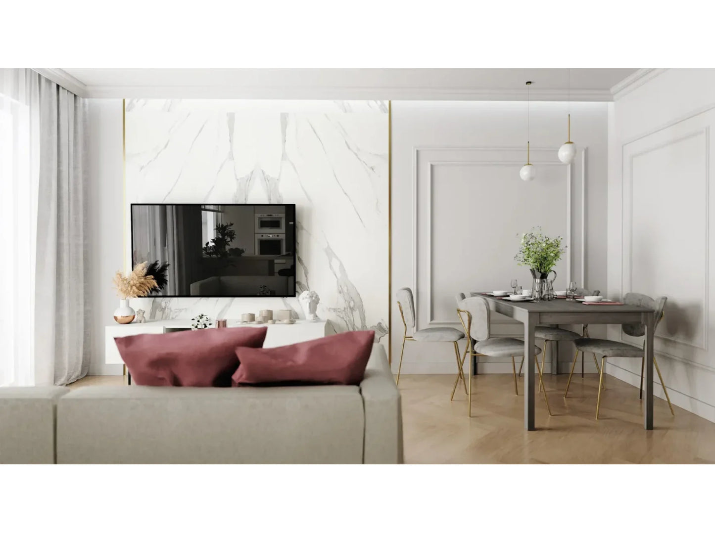 Plinthe décorative MD014 installée dans un intérieur moderne – finition élégante au mur – 200 x 8 x 1,4 cm