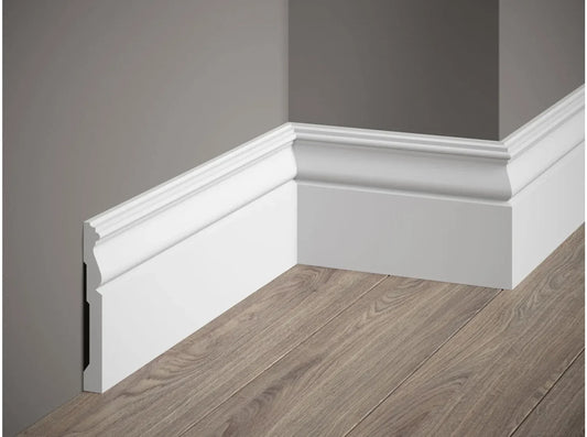 Plinthe décorative blanche MD095 avec moulure classique en angle - 200 x 12 x 1,5 cm