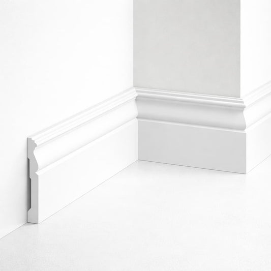 Plinthe décorative blanche MD095 avec moulure classique en angle - 200 x 12 x 1,5 cm