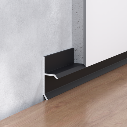 Profil de plinthe invisible F1.2015B en aluminium noir mat RAL 9005