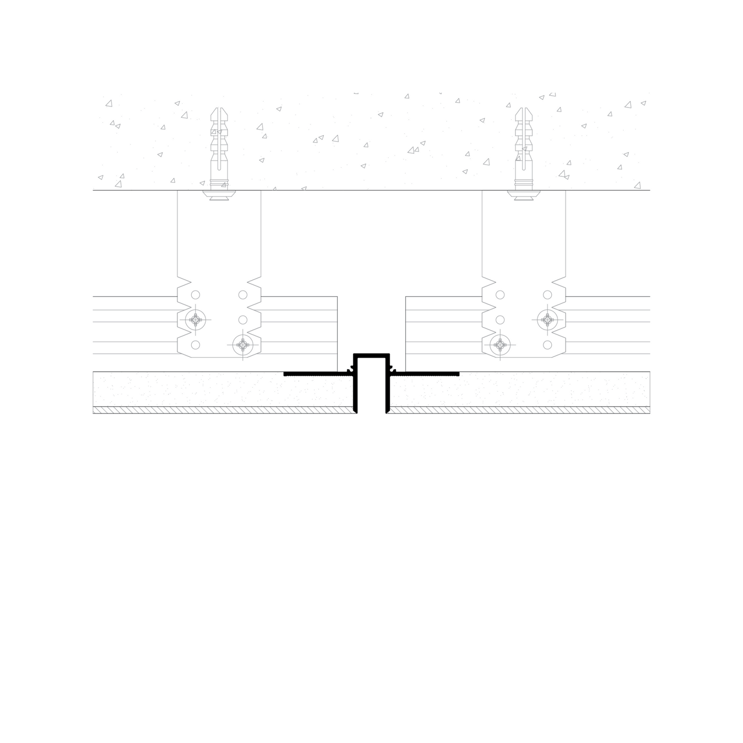 Coupe technique du profilé joint creux P9 encastré en plafond plaque de plâtre