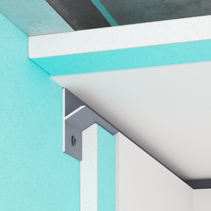 Profilé joint creux gris clair pour cloison sèche, montage en angle entre mur et plafond