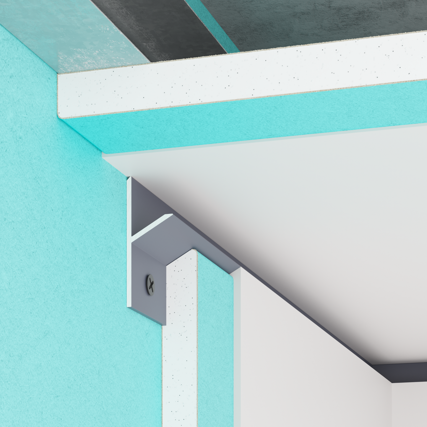Profilé joint creux gris clair pour cloison sèche, montage en angle entre mur et plafond