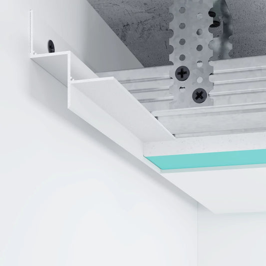 Profilé plafond joint creux blanc 22,5 x 30 mm pour faux plafond suspendu, finition épurée en aluminium