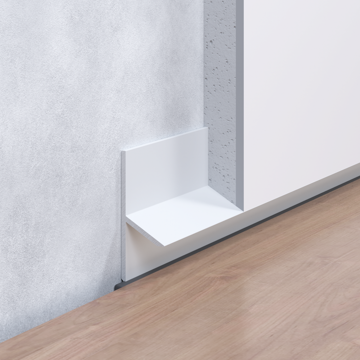 Profilé joint creux au sol pour plaque de plâtre, finition blanche pour plinthe ou cloison flottante