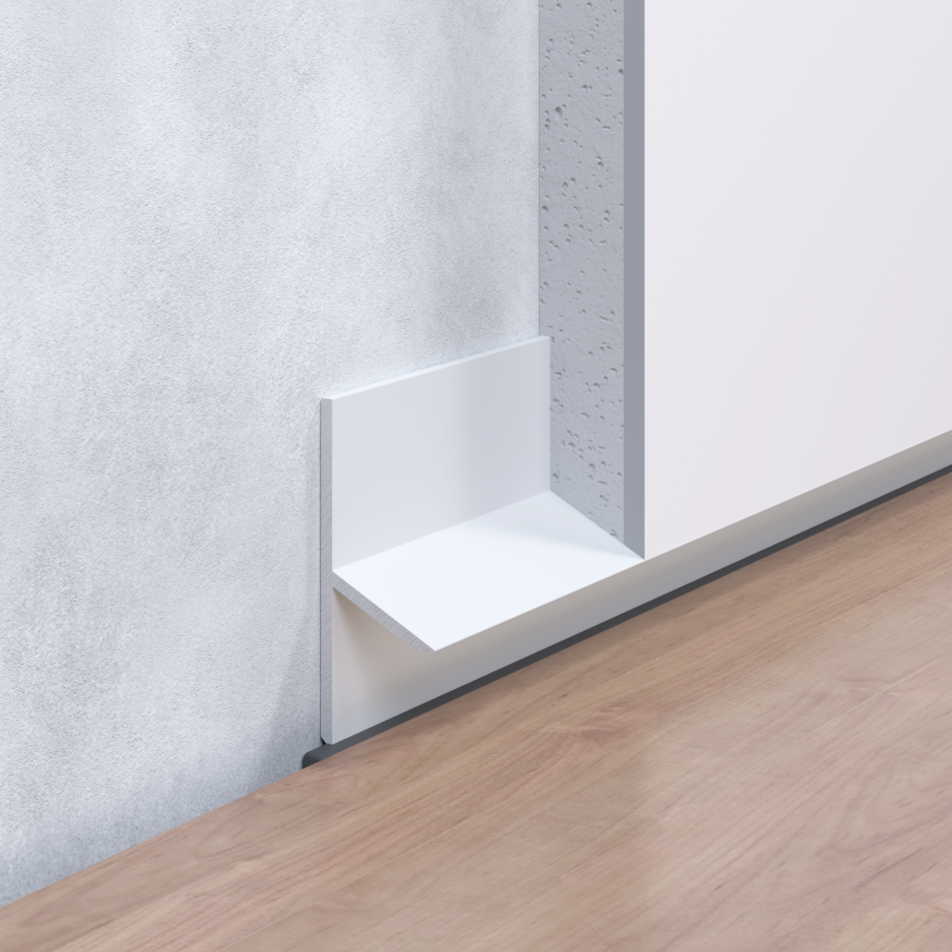 Profilé joint creux au sol pour plaque de plâtre, finition blanche pour plinthe ou cloison flottante