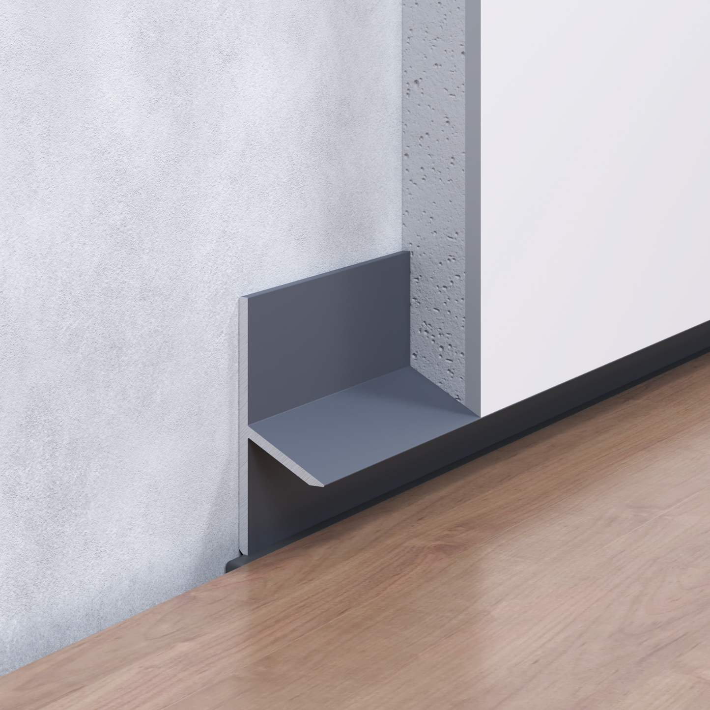 Profilé joint creux gris pour installation en pied de cloison sur sol, finition soignée et moderne