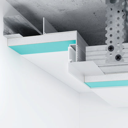 Structure de fixation du profilé LED aluminium 40 mm pour faux plafond avec éclairage indirect. Installation propre et discrète