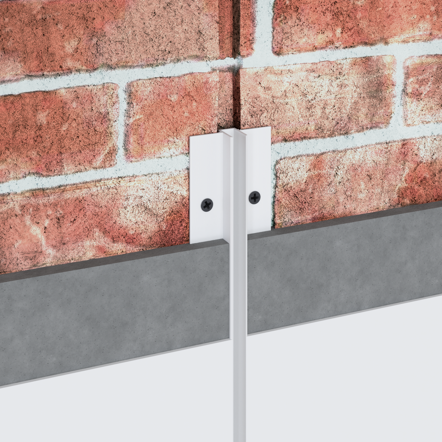 Profilé LED encastré en aluminium 10 mm fixé entre deux murs en brique, pour éclairage linéaire mural