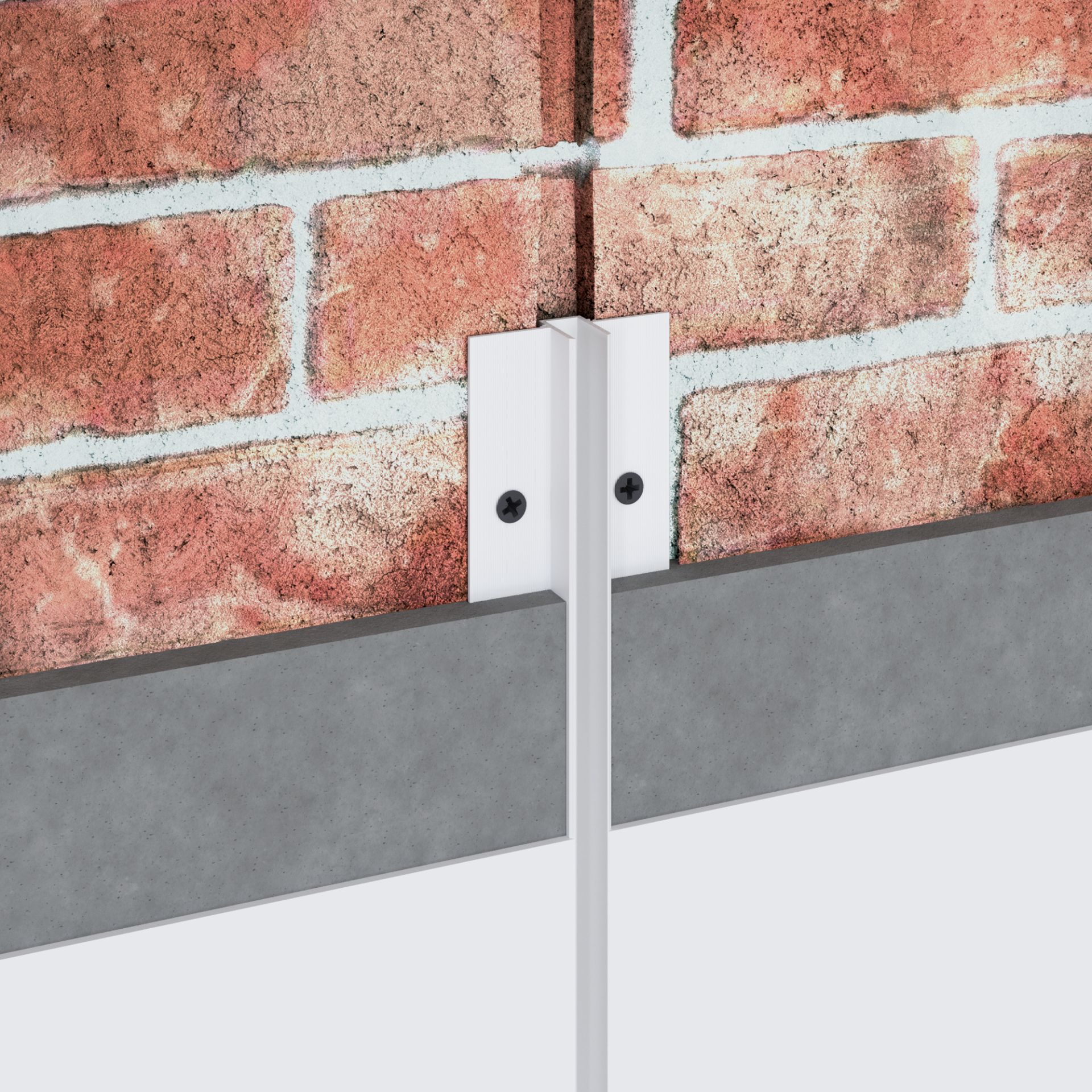 Profilé LED encastré en aluminium 10 mm fixé entre deux murs en brique, pour éclairage linéaire mural