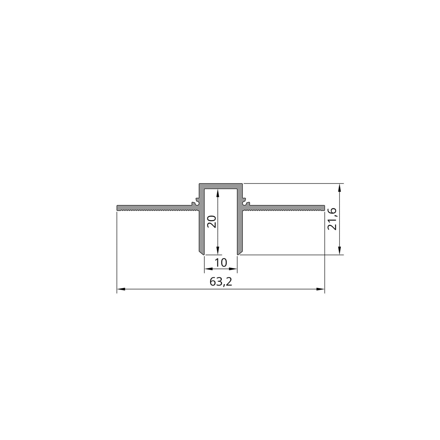 Schéma technique du profilé LED en aluminium encastré, largeur 10 mm, longueur 3 m, dimensions détaillées