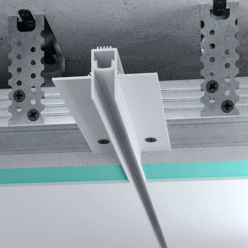 Profilé LED encastré en aluminium 13 mm installé dans un faux plafond – solution d’éclairage design et discret