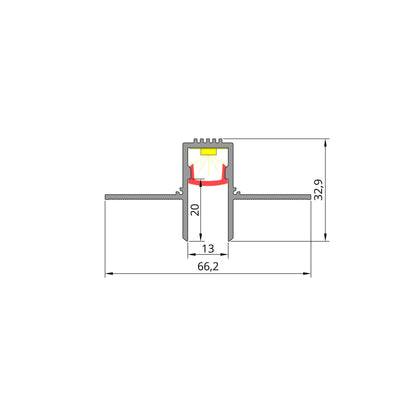 Schéma technique du profilé LED encastré aluminium 13 mm avec dimensions précises