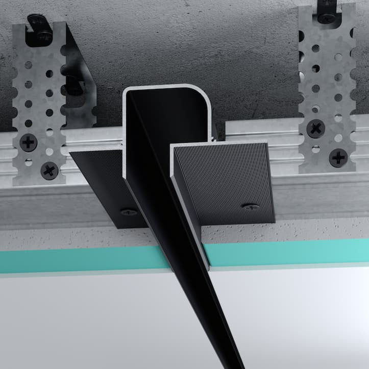 Profilé LED encastré P12 noir en aluminium anodisé, section arrondie 20 mm, pour éclairage mural ou plafond design.