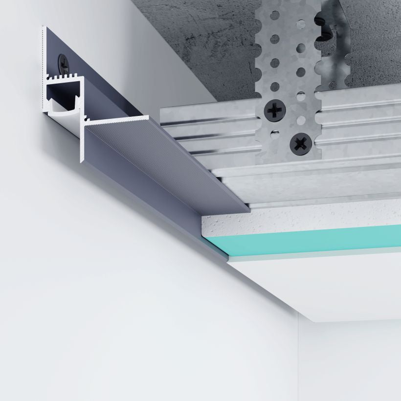 Profilé LED gris aluminium pour plafond suspendu 13 mm, montage avec rail métallique