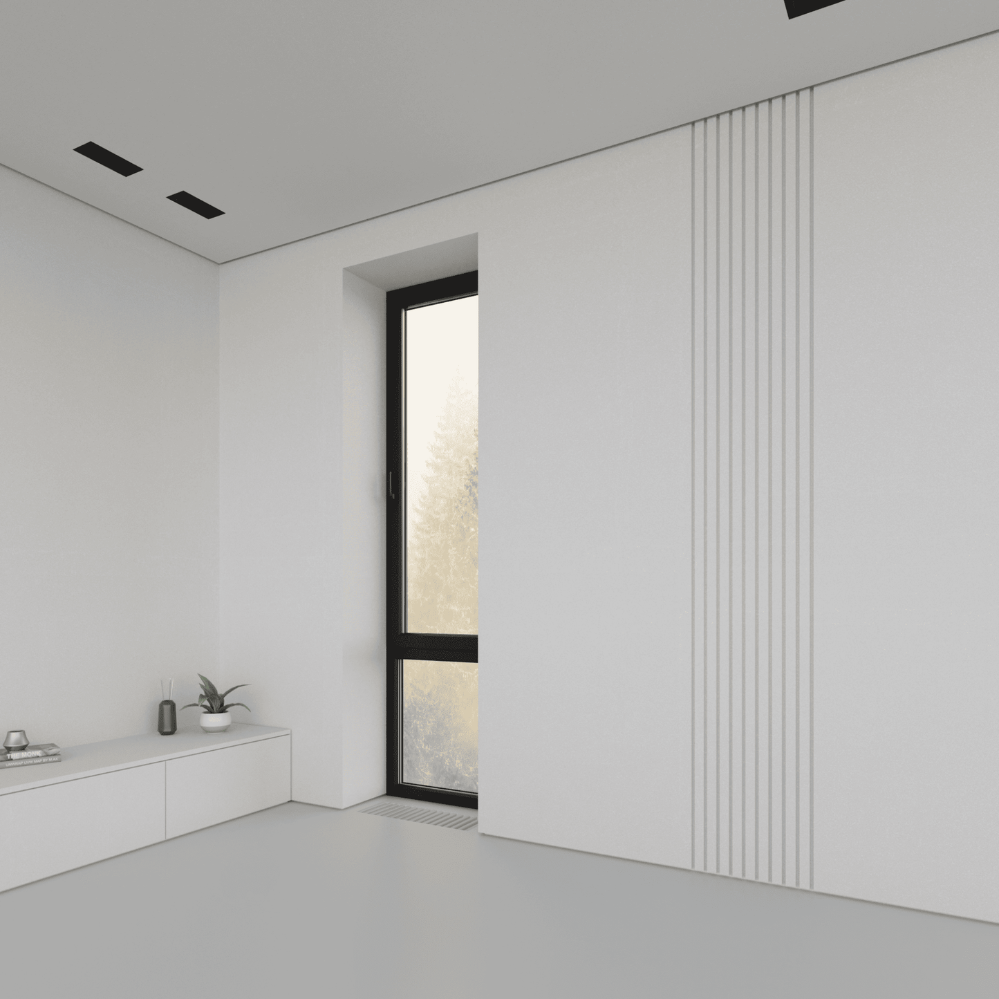Installation de profilé LED joint creux au plafond dans un couloir design minimaliste