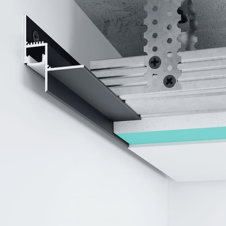 Profilé LED noir design pour plafond 13 mm, intégration murale et plafond suspendu