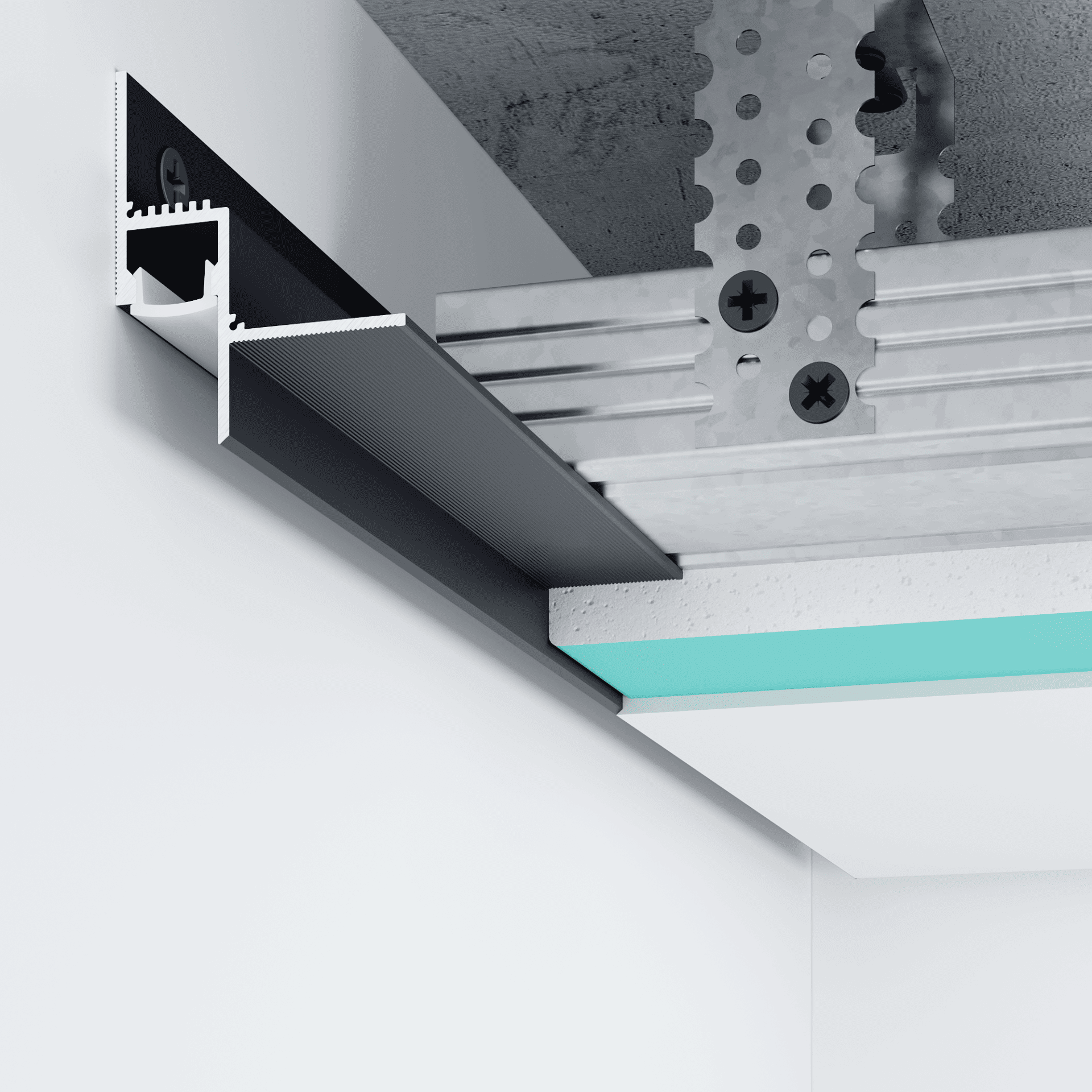Profilé LED noir design pour plafond 13 mm, intégration murale et plafond suspendu