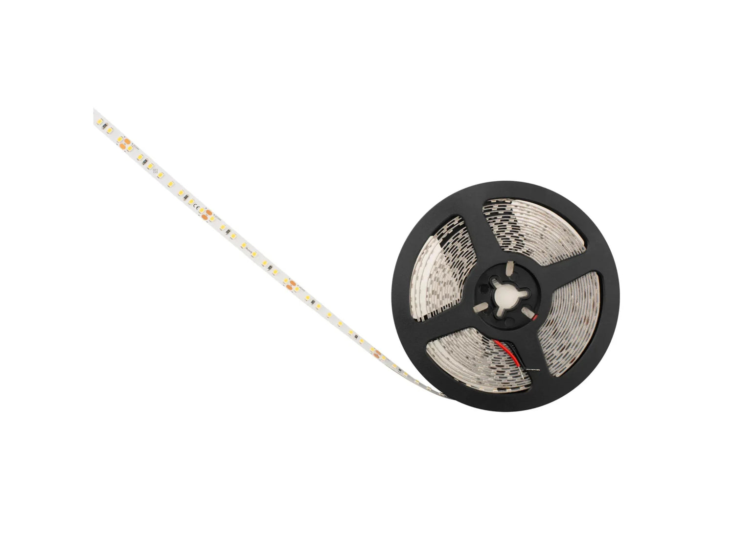 Détail du ruban LED blanc chaud 5 m, connectique visible avec section SMD