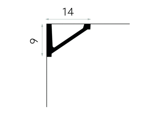 Schéma technique de la corniche MDB131 avec dimensions 200 x 9 x 14 cm.
