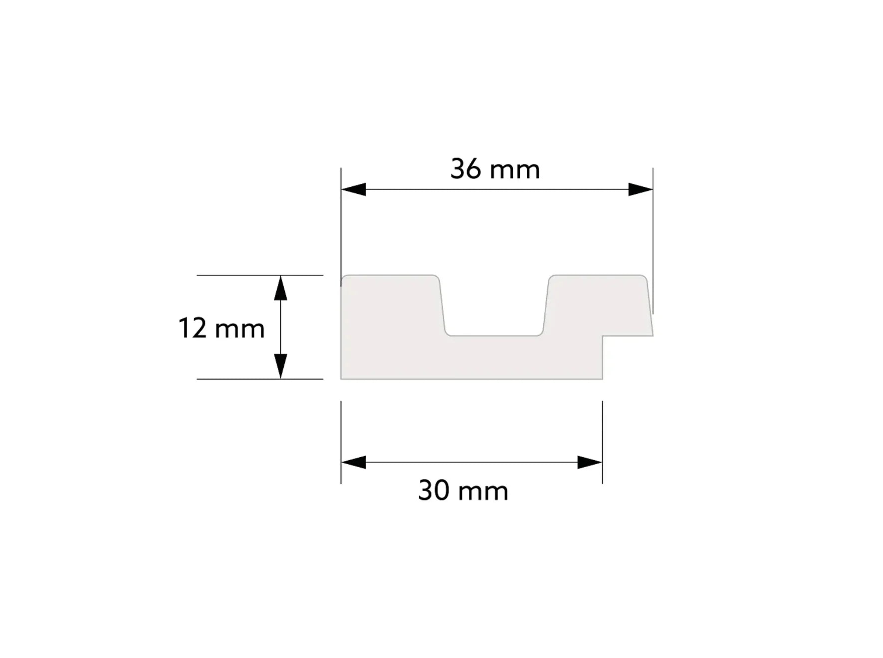 Dimensions de l’extrémité gauche du panneau mural 3D Stretto L0104 chêne foncé, 36 mm x 12 mm