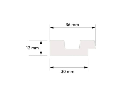 Dimensions de l’extrémité gauche du panneau mural 3D Stretto L0104 chêne foncé, 36 mm x 12 mm
