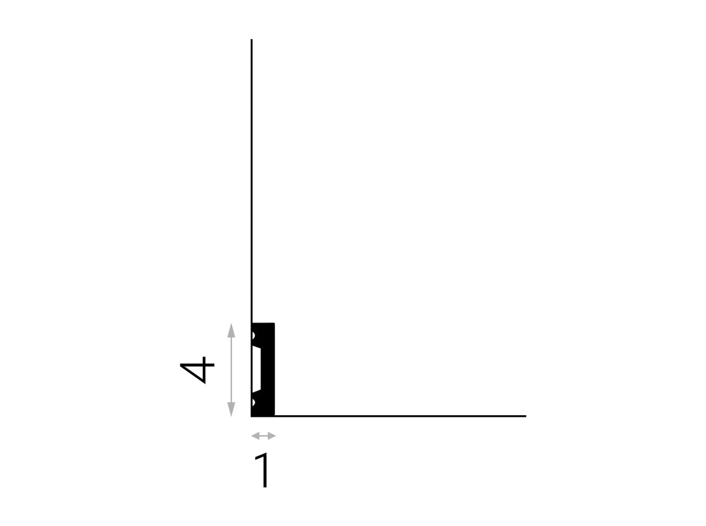 Schéma technique de la plinthe décorative MD011 avec dimensions 200 cm de long, 4 cm de haut et 1 cm d’épaisseur