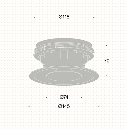 Schéma des dimensions de la bouche de ventilation design pradovent trim