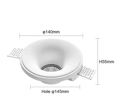 Spot encastrable invisible en plâtre Ø140 mm – vue de face – compatible GU10
