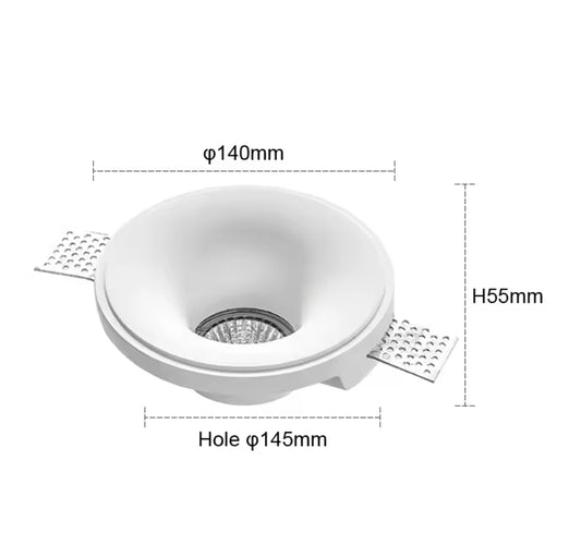 Spot encastrable invisible en plâtre Ø140 mm – vue de face – compatible GU10