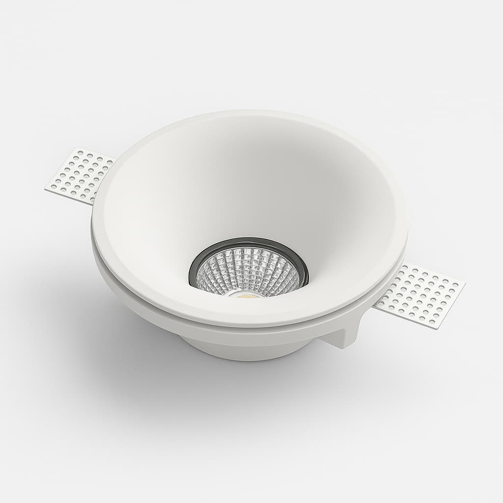 Spot invisible en plâtre Ø140 mm hauteur 55 mm compatible ampoule GU10, luminaire encastré discret pour plafond design moderne.