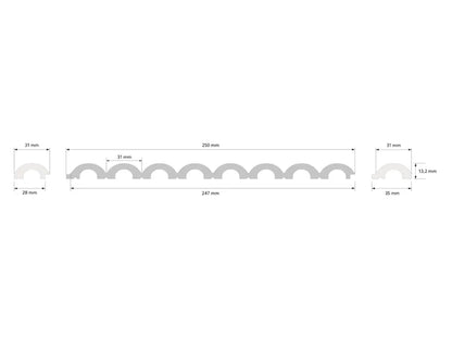 Dimensions de l’extrémité droite WP001R Duna : 270 × 3,1 × 1,32 cm